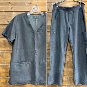 FIGS Set Axim Cargo Scrub Pants & 3-Pocket Top Matching Set Gray Men’s M